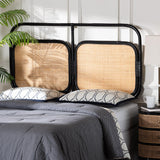 bali & pari Ramsey Modern Bohemian Two-Tone Black and Natural Brown Rattan King Size Standalone Headboard