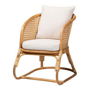 Baxton Studio bali Niko Bohemian Light Honey Rattan Arm Chair - Handcrafted Comfort with Curved Backrest & Cushions DCWH10010-Light Honey Rattan-Niko Chair