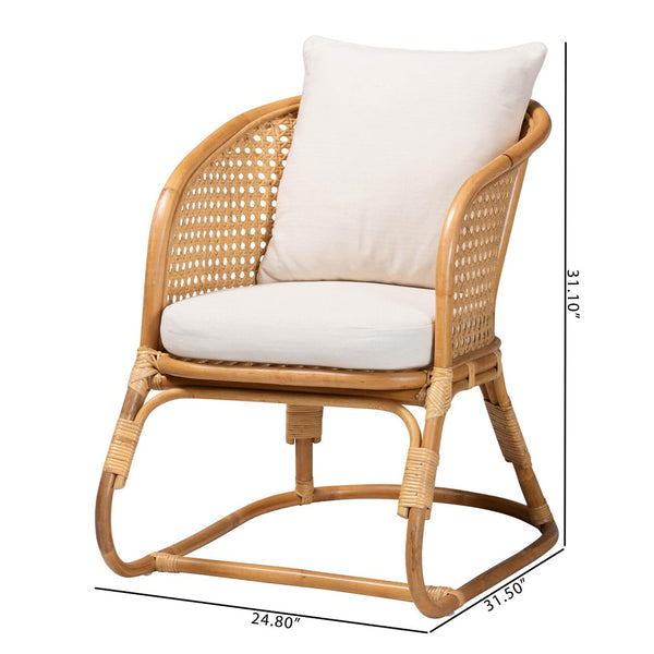 Baxton Studio bali Niko Bohemian Light Honey Rattan Arm Chair - Handcrafted Comfort with Curved Backrest & Cushions DCWH10010-Light Honey Rattan-Niko Chair