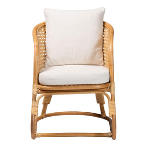 Baxton Studio bali Niko Bohemian Light Honey Rattan Arm Chair - Handcrafted Comfort with Curved Backrest & Cushions DCWH10010-Light Honey Rattan-Niko Chair