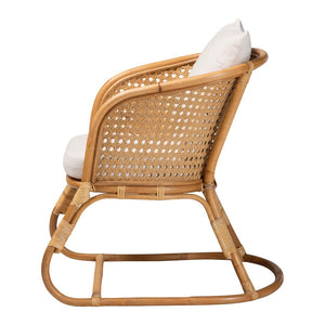 Baxton Studio bali Niko Bohemian Light Honey Rattan Arm Chair - Handcrafted Comfort with Curved Backrest & Cushions DCWH10010-Light Honey Rattan-Niko Chair