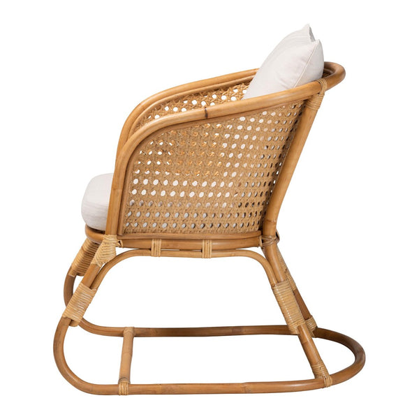 Baxton Studio bali Niko Bohemian Light Honey Rattan Arm Chair - Handcrafted Comfort with Curved Backrest & Cushions DCWH10010-Light Honey Rattan-Niko Chair