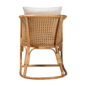 Baxton Studio bali Niko Bohemian Light Honey Rattan Arm Chair - Handcrafted Comfort with Curved Backrest & Cushions DCWH10010-Light Honey Rattan-Niko Chair