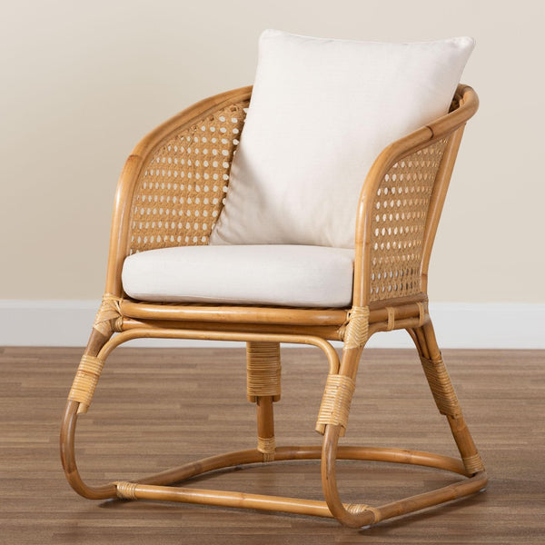 Baxton Studio bali Niko Bohemian Light Honey Rattan Arm Chair - Handcrafted Comfort with Curved Backrest & Cushions DCWH10010-Light Honey Rattan-Niko Chair