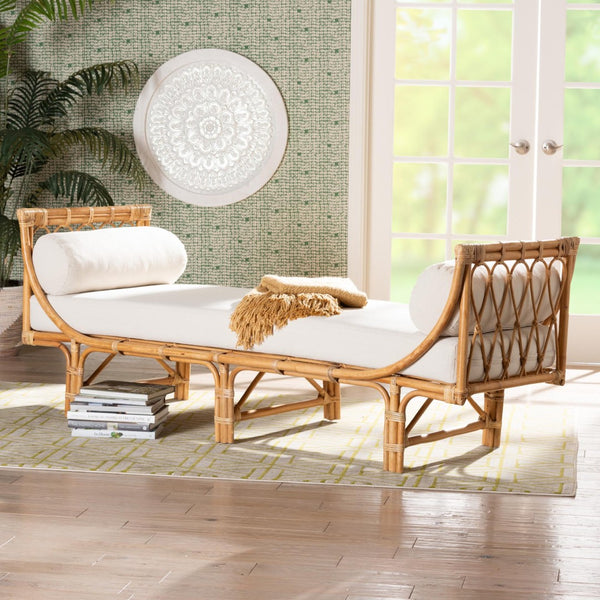 Baxton Studio bali Bali Macias Handcrafted Modern Bohemian Rattan Daybed with Cushions for Indoor & Outdoor Comfort DCWH10011-Light Honey Rattan-Charmilla Daybed