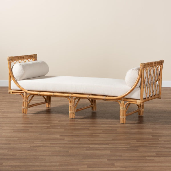 Baxton Studio bali Bali Macias Handcrafted Modern Bohemian Rattan Daybed with Cushions for Indoor & Outdoor Comfort DCWH10011-Light Honey Rattan-Charmilla Daybed