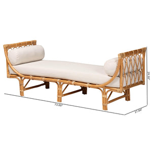 Baxton Studio bali Bali Macias Handcrafted Modern Bohemian Rattan Daybed with Cushions for Indoor & Outdoor Comfort DCWH10011-Light Honey Rattan-Charmilla Daybed