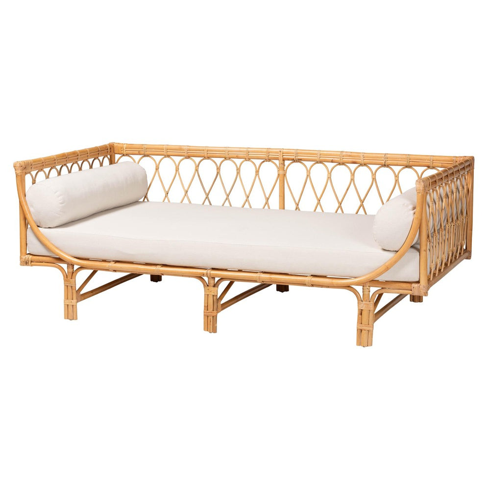 Baxton Studio bali Davida Handcrafted Modern Bohemian Rattan Daybed with Plush Cushion & Pillows for Relaxation DCWH10012-Light Honey Rattan-Aliki Daybed