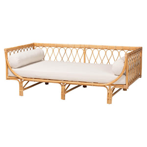 Baxton Studio bali Davida Handcrafted Modern Bohemian Rattan Daybed with Plush Cushion & Pillows for Relaxation DCWH10012-Light Honey Rattan-Aliki Daybed