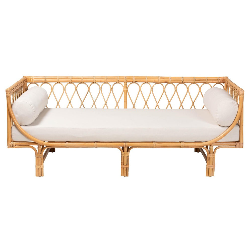 Baxton Studio bali Davida Handcrafted Modern Bohemian Rattan Daybed with Plush Cushion & Pillows for Relaxation DCWH10012-Light Honey Rattan-Aliki Daybed