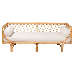 Baxton Studio bali Davida Handcrafted Modern Bohemian Rattan Daybed with Plush Cushion & Pillows for Relaxation DCWH10012-Light Honey Rattan-Aliki Daybed