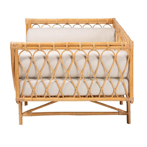 Baxton Studio bali Davida Handcrafted Modern Bohemian Rattan Daybed with Plush Cushion & Pillows for Relaxation DCWH10012-Light Honey Rattan-Aliki Daybed