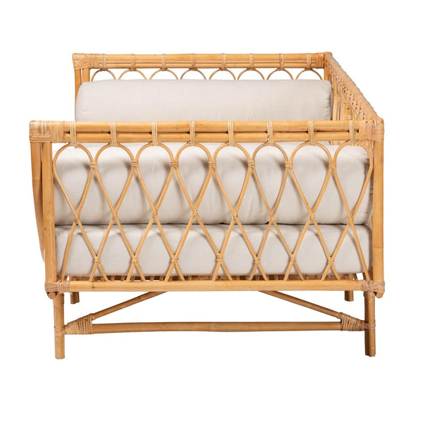 Baxton Studio bali Davida Handcrafted Modern Bohemian Rattan Daybed with Plush Cushion & Pillows for Relaxation DCWH10012-Light Honey Rattan-Aliki Daybed