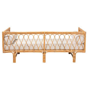 Baxton Studio bali Davida Handcrafted Modern Bohemian Rattan Daybed with Plush Cushion & Pillows for Relaxation DCWH10012-Light Honey Rattan-Aliki Daybed