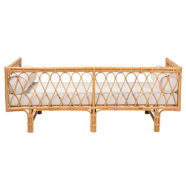 Baxton Studio bali Davida Handcrafted Modern Bohemian Rattan Daybed with Plush Cushion & Pillows for Relaxation DCWH10012-Light Honey Rattan-Aliki Daybed