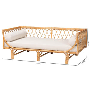 Baxton Studio bali Davida Handcrafted Modern Bohemian Rattan Daybed with Plush Cushion & Pillows for Relaxation DCWH10012-Light Honey Rattan-Aliki Daybed