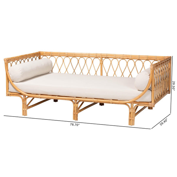 Baxton Studio bali Davida Handcrafted Modern Bohemian Rattan Daybed with Plush Cushion & Pillows for Relaxation DCWH10012-Light Honey Rattan-Aliki Daybed