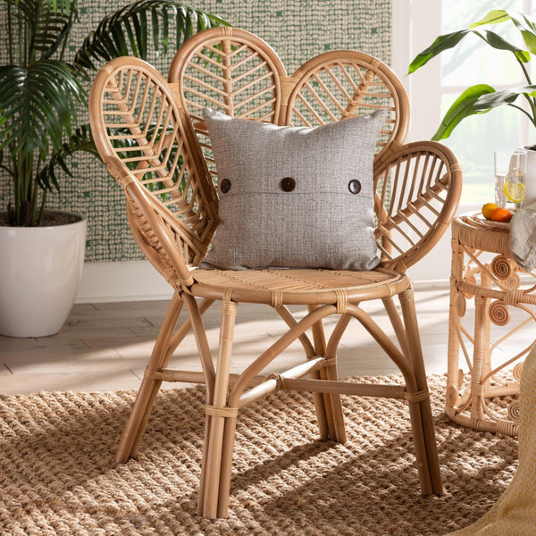 Baxton Studio bali Eliava Handcrafted Rattan Accent Chair - Modern Bohemian Style for Living Rooms & Patios Flower-Natural-AC