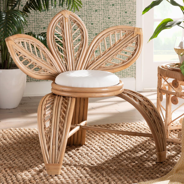 Baxton Studio bali Gresham Modern Bohemian Rattan Leaf Accent Chair – Handcrafted Elegance for Cozy Spaces Leave-Natural-AC