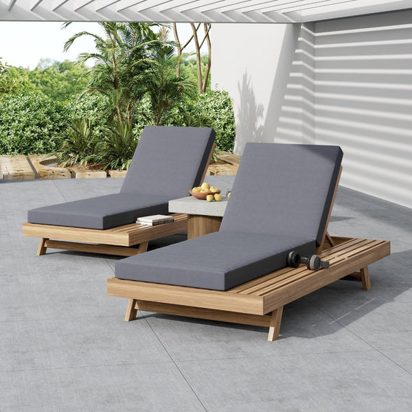 English Elm Lounge Chaise Outdoor Acacia Wood Slatted Frame with Water Resistant Cushion Resort Style Dark Gray,Light Brown N770P442L429CUSHDGRY