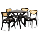 Baxton Studio Giuliana Mid-Century Modern Dark Brown Finished Wood and Woven Rattan 5-Piece Dining Set