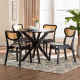 Baxton Studio Giuliana Mid-Century Modern Dark Brown Finished Wood and Woven Rattan 5-Piece Dining Set