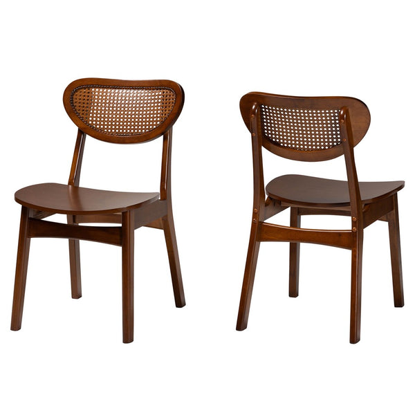 Baxton Studio Baxton Studio Hesper Mid-Century Walnut Dining Chair Set with Rattan Detailing for Stylish Comfort RH253C-Walnut Rattan/Walnut Bent Seat-DC-2PK