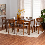 Baxton Studio Jeriah Mid-Century Modern Walnut Brown Finished Wood and Woven Rattan 7-Piece Dining Set