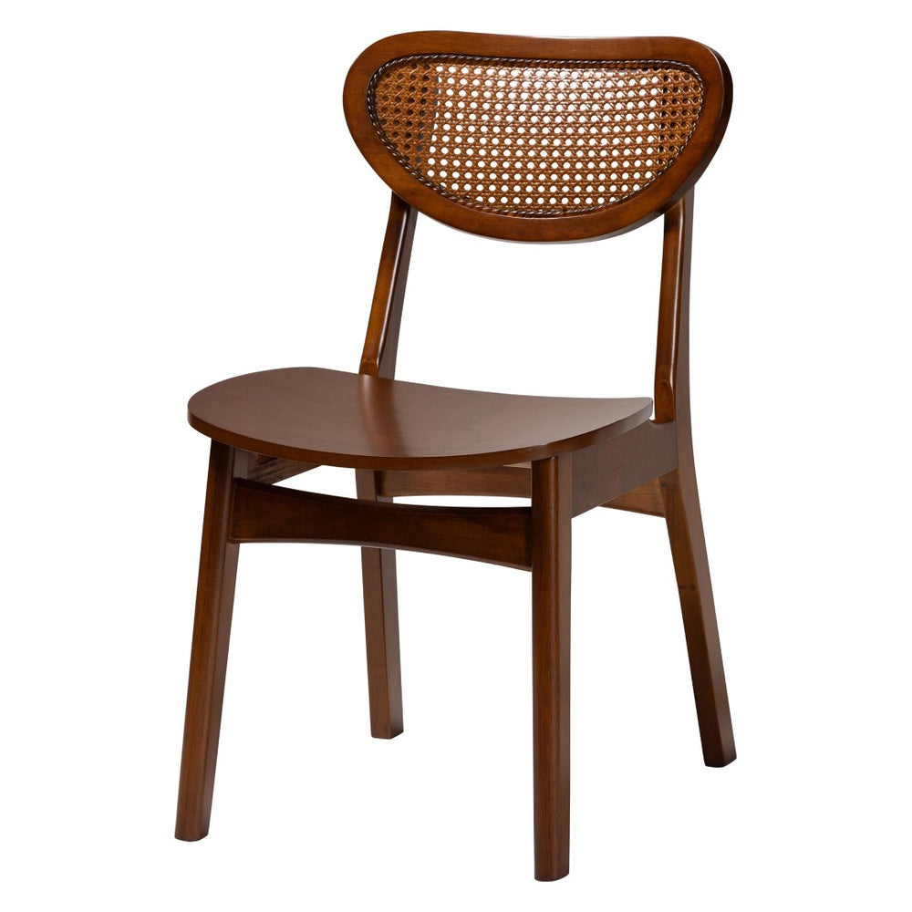 Baxton Studio Baxton Giuliana Mid-Century Modern 5-Piece Dining Set with Walnut Brown Finish & Rattan Accents RH253C-Walnut Rattan-Round-5PC Dining Set