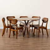 Baxton Studio Giuliana Mid-Century Modern Walnut Brown Finished Wood and Woven Rattan 7-Piece Dining Set