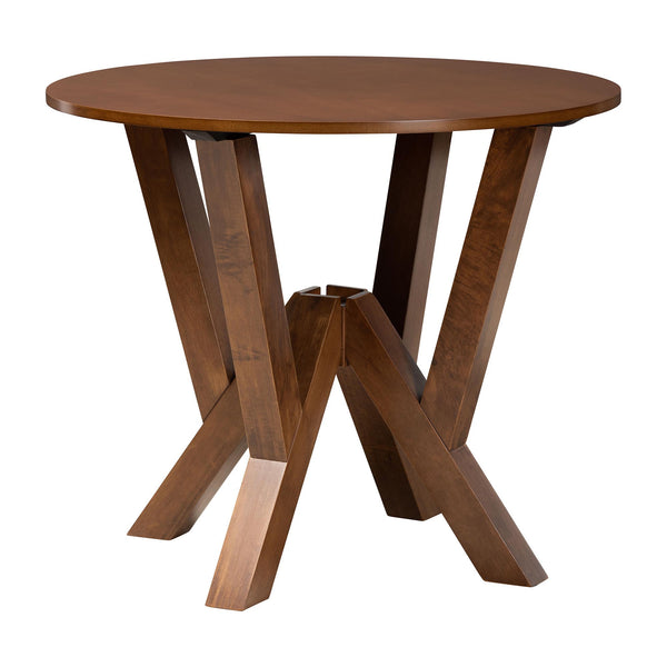 Baxton Studio Baxton Crystal 5-Piece Dining Set With Sculptural Round Table & Woven Rattan Chairs, Mid-Century Modern Crystal-Walnut Rattan-Round-5PC Dining Set