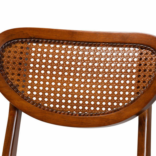 Baxton Studio Baxton Crystal 5-Piece Dining Set With Sculptural Round Table & Woven Rattan Chairs, Mid-Century Modern Crystal-Walnut Rattan-Round-5PC Dining Set