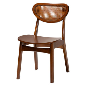 Baxton Studio Baxton Kenna 5-Piece Dining Set — Mid-Century Round Table & Woven-Back Chairs, Warm Wood Finish Kenna-Walnut Rattan-Round-5PC Dining Set