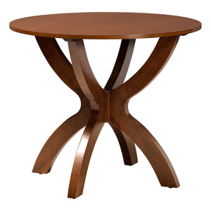 Baxton Studio Baxton Kenna 5-Piece Dining Set — Mid-Century Round Table & Woven-Back Chairs, Warm Wood Finish Kenna-Walnut Rattan-Round-5PC Dining Set