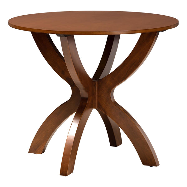 Baxton Studio Baxton Kenna 5-Piece Dining Set — Mid-Century Round Table & Woven-Back Chairs, Warm Wood Finish Kenna-Walnut Rattan-Round-5PC Dining Set