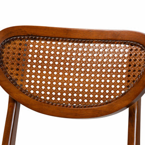 Baxton Studio Baxton Kristy 5-Piece Dining Set With Woven Rattan Backs, Mid-Century Solid Wood Table & Chairs Kristy-Walnut Rattan-Rectangle-5PC Dining Set