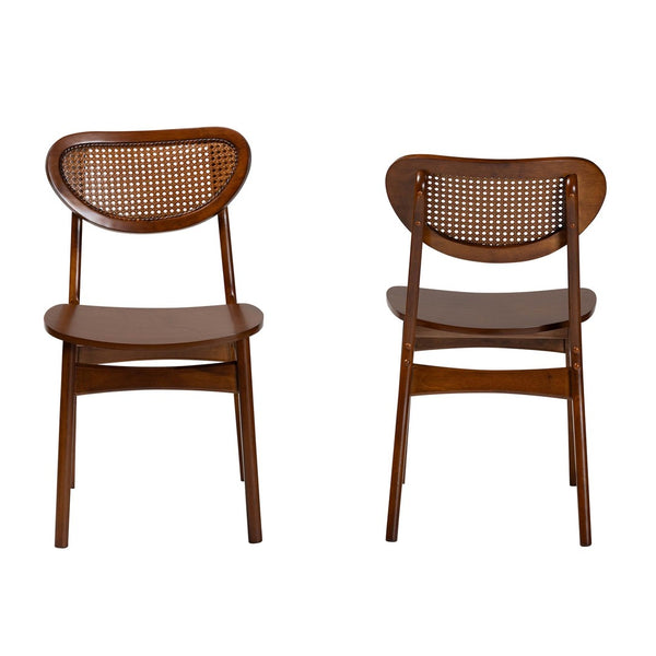 Baxton Studio Baxton Studio Hesper Mid-Century Walnut Dining Chair Set with Rattan Detailing for Stylish Comfort RH253C-Walnut Rattan/Walnut Bent Seat-DC-2PK