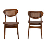 Baxton Studio Hesper Mid-Century Modern Walnut Brown Finished Wood and Rattan 2-Piece Dining Chair Set