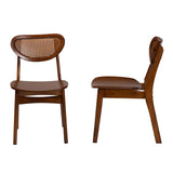 Baxton Studio Hesper Mid-Century Modern Walnut Brown Finished Wood and Rattan 2-Piece Dining Chair Set