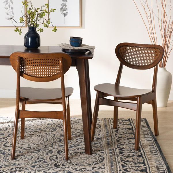 Baxton Studio Baxton Studio Hesper Mid-Century Walnut Dining Chair Set with Rattan Detailing for Stylish Comfort RH253C-Walnut Rattan/Walnut Bent Seat-DC-2PK