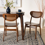 Baxton Studio Hesper Mid-Century Modern Walnut Brown Finished Wood and Rattan 2-Piece Dining Chair Set