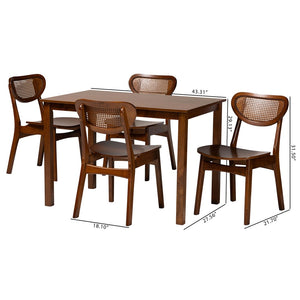 Baxton Studio Baxton Studio Jeriah Mid-Century Modern Dining Set with Walnut Brown Finish and Woven Rattan Accents 5-Piece RH253C-Walnut Rattan-Rectangle-5PC Dining Set
