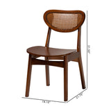 Baxton Studio Hesper Mid-Century Modern Walnut Brown Finished Wood and Rattan 2-Piece Dining Chair Set