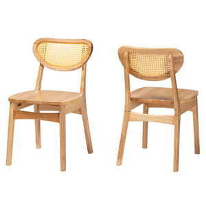 Baxton Studio Baxton Studio 2-Piece Mid-Century Dining Chair Set in Oak Brown with Rattan for Stylish Comfort RH256C-Natural Rattan/Natural Flat Seat-DC-2PK