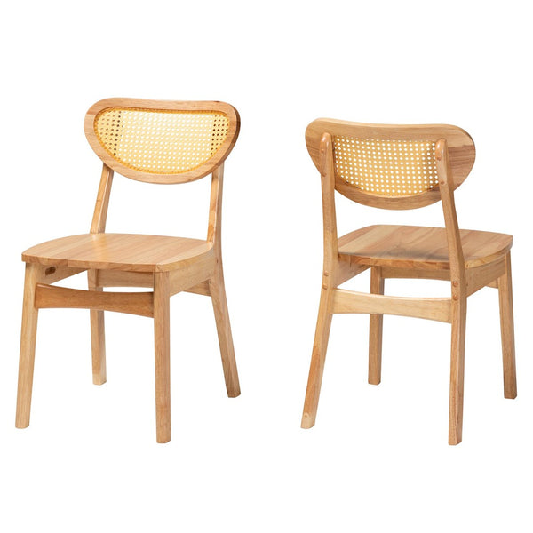 Baxton Studio Baxton Studio 2-Piece Mid-Century Dining Chair Set in Oak Brown with Rattan for Stylish Comfort RH256C-Natural Rattan/Natural Flat Seat-DC-2PK