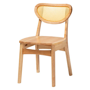 Baxton Studio Baxton Donato Mid-Century Modern 5-Piece Dining Set with Oak Brown Wood and Rattan Accent Chairs RH256C-Natural Rattan-Round-5PC Dining Set