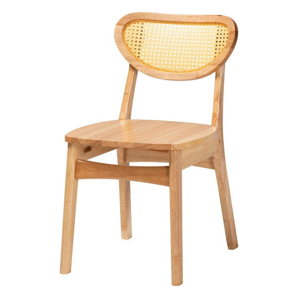 Baxton Studio Baxton Studio Haviland Mid-Century 5-Piece Dining Set with Oak Brown Finish & Rattan Accents RH256C-Natural Rattan-Rectangle-5PC Dining Set