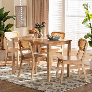 Baxton Studio Baxton Studio Haviland Mid-Century 5-Piece Dining Set with Oak Brown Finish & Rattan Accents RH256C-Natural Rattan-Rectangle-5PC Dining Set