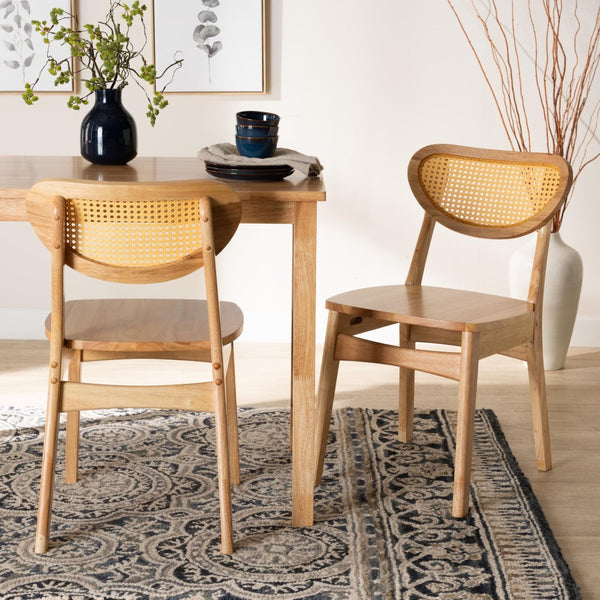 Baxton Studio Baxton Studio 2-Piece Mid-Century Dining Chair Set in Oak Brown with Rattan for Stylish Comfort RH256C-Natural Rattan/Natural Flat Seat-DC-2PK