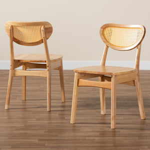 Baxton Studio Baxton Studio 2-Piece Mid-Century Dining Chair Set in Oak Brown with Rattan for Stylish Comfort RH256C-Natural Rattan/Natural Flat Seat-DC-2PK